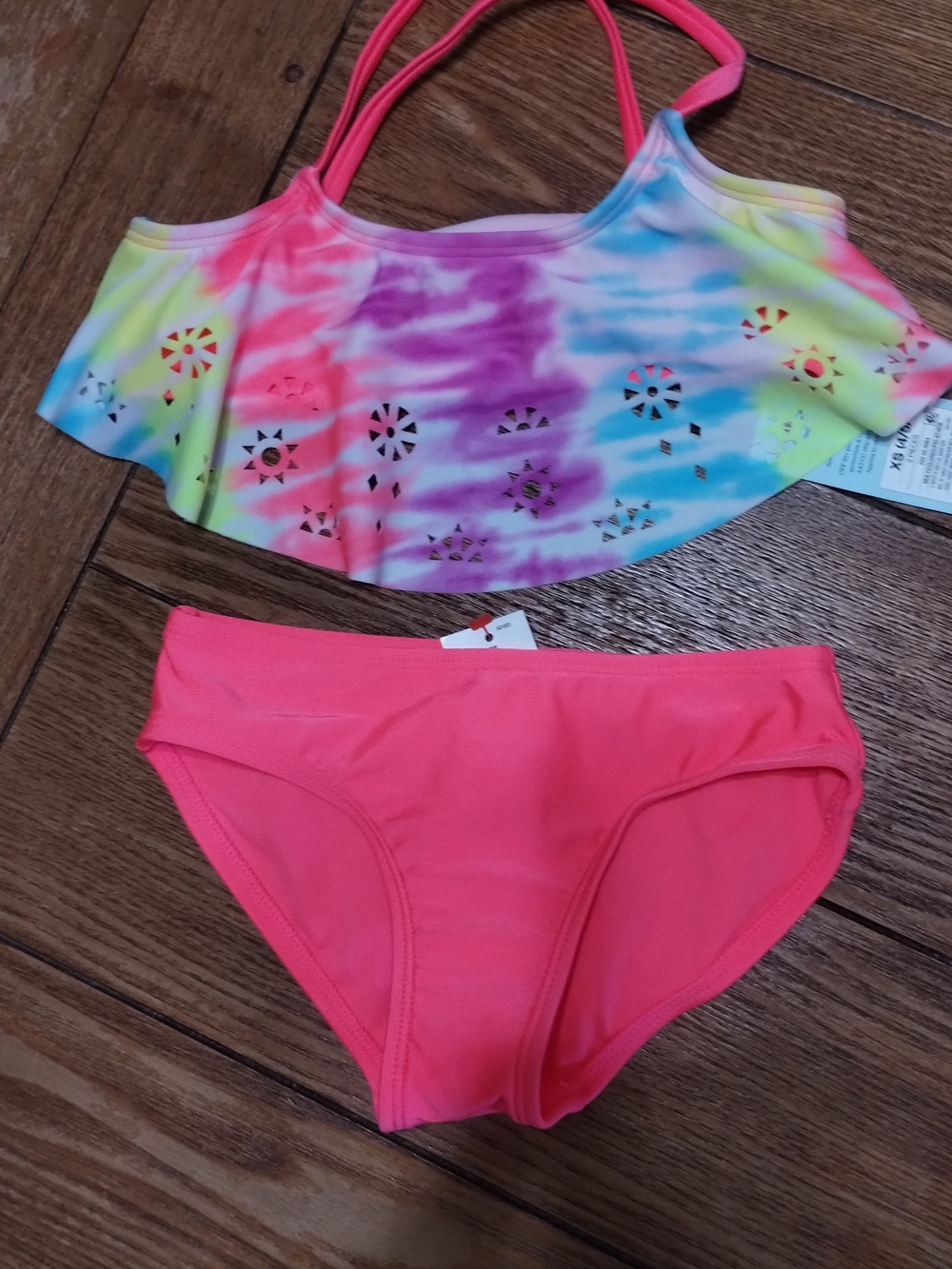 Cat & Jack Girls Tie-Dye Ruffle Bikini Set in Neon Pink & Multicolor
